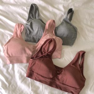 3 pack cozy lounge sports bras, ribbed fabric, soft, wire-free, light padding